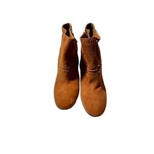 Sam Edelman Suede Studded Ankle Boots Block Heel Brown Women's Size 7